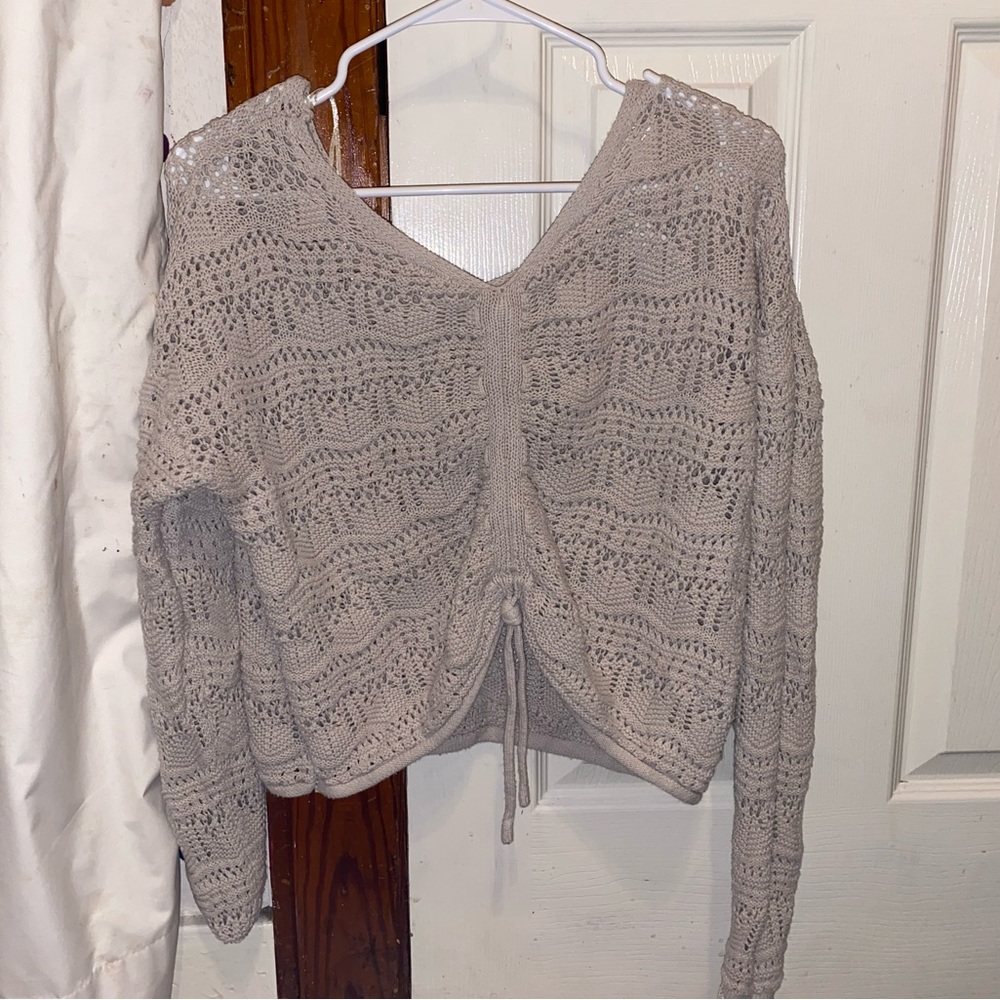 Cropped knitted scrunch cardigan sweater